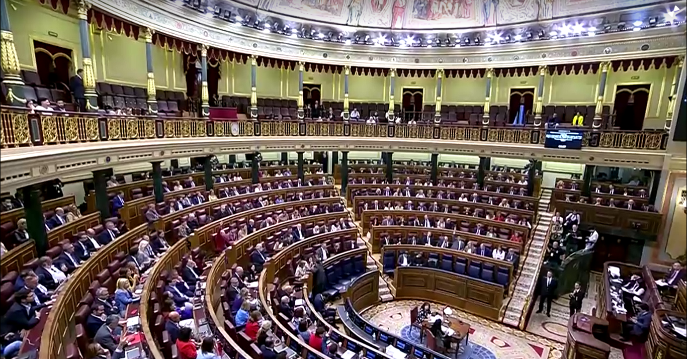 Reports said:  Spanish lawmakers debate and vote on a bill formalizing an arms embargo on Israel during a parliamentary session in Madrid, Wednesday, Oct. 8, 2025. (Screengrab/Reuters)